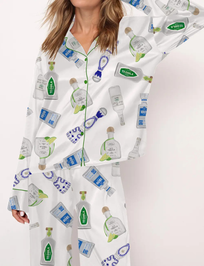 Tequila Bottle Satin Pajama Set For Women