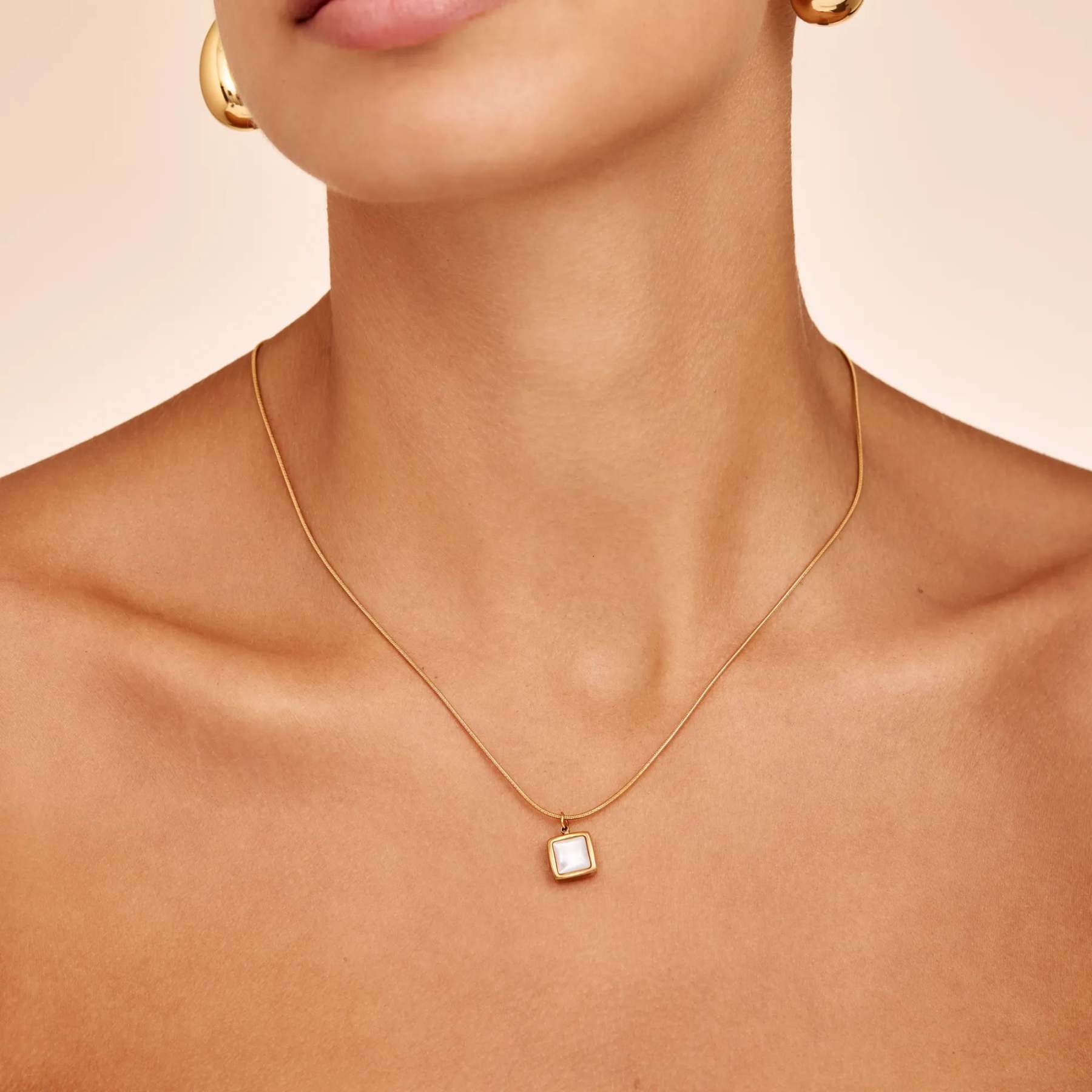 Mother Of Pearl Square Pendant Necklace