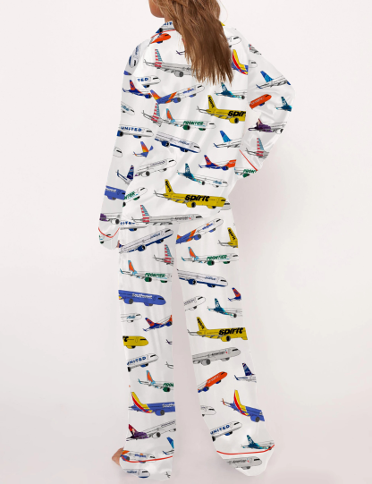 Airline Aircraft Satin Pajama Set For Women