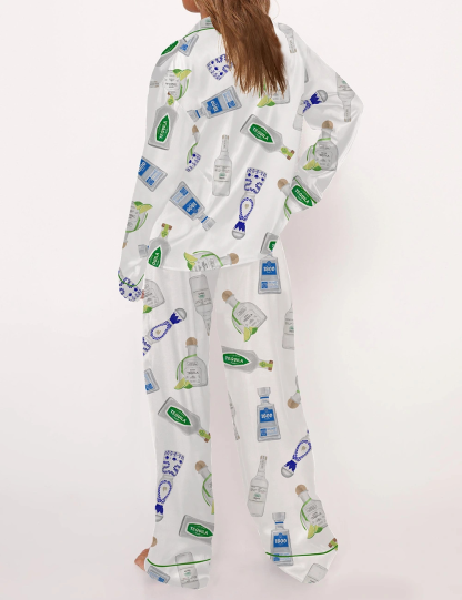 Tequila Bottle Satin Pajama Set For Women