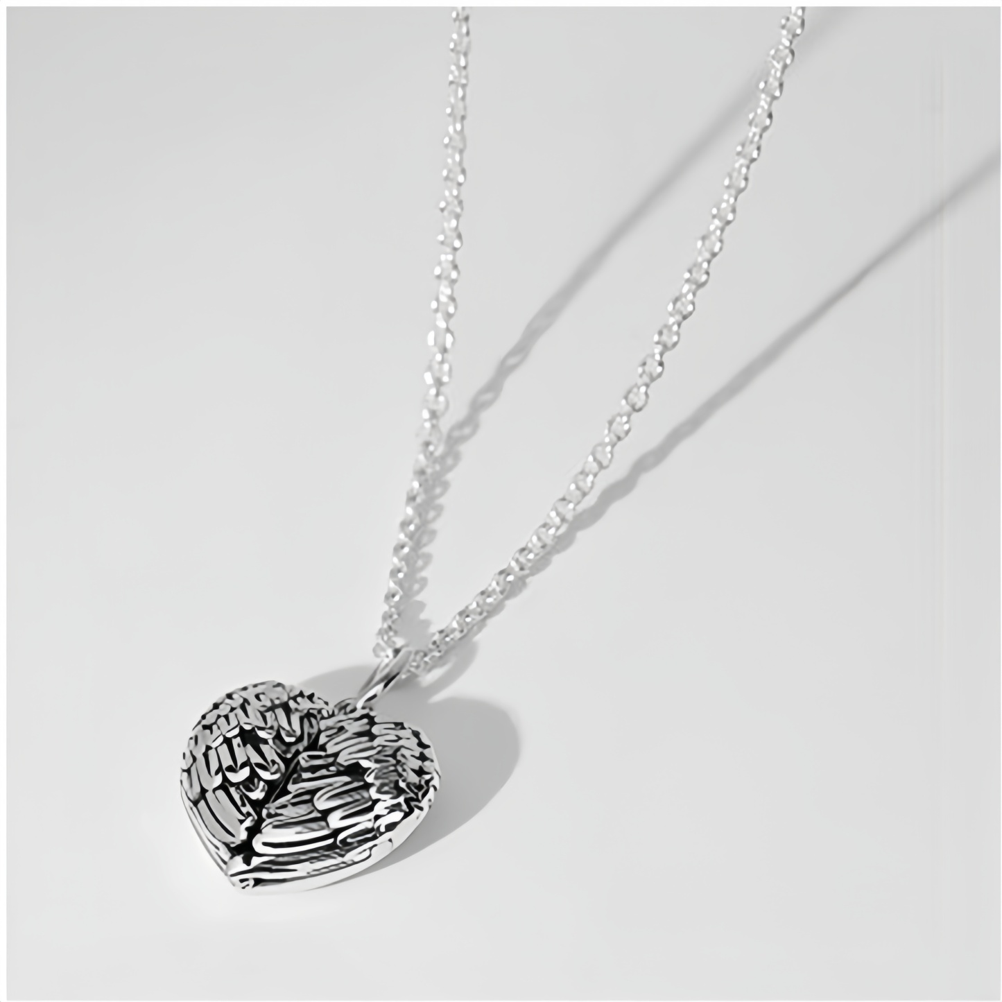 Engraved Angel Wings Heart Photo Locket Sterling Silver Necklace