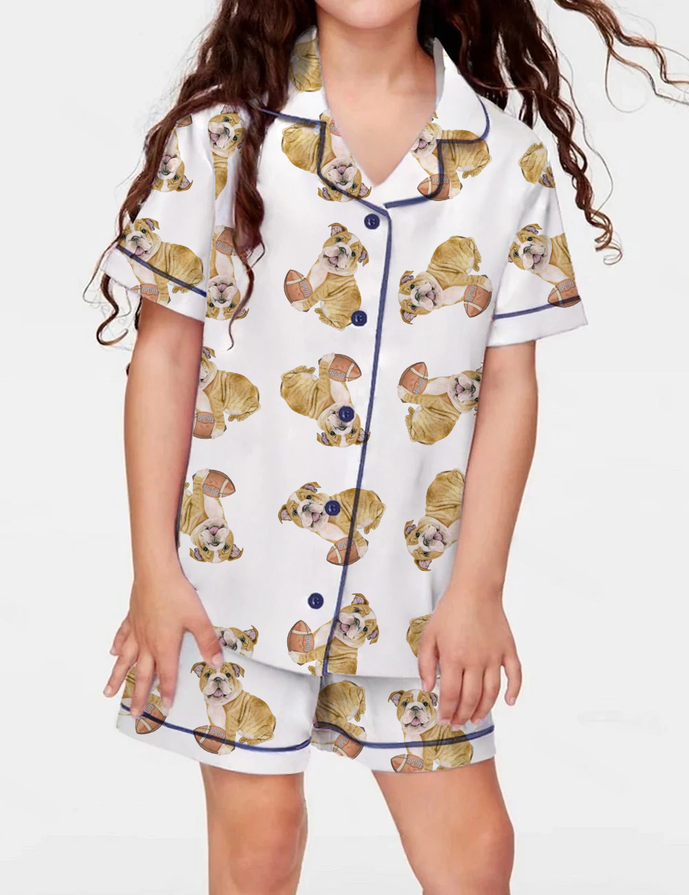 English Bulldogs Football Kid's Short Sleeve Silky Satin Pajama Set