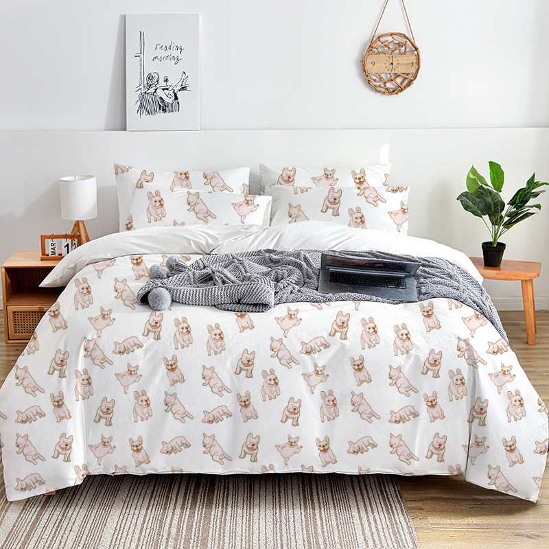 French Bulldogs Toile 100% Cotton Duvet Cover Set  King Twin Comforter Queen Bedding for Guest Room with Hidden Zipper Closure 3Pcs