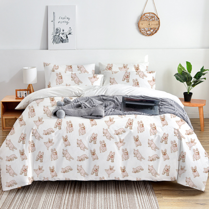 French Bulldogs Toile 100% Cotton Duvet Cover Set  King Twin Comforter Queen Bedding for Guest Room with Hidden Zipper Closure 3Pcs