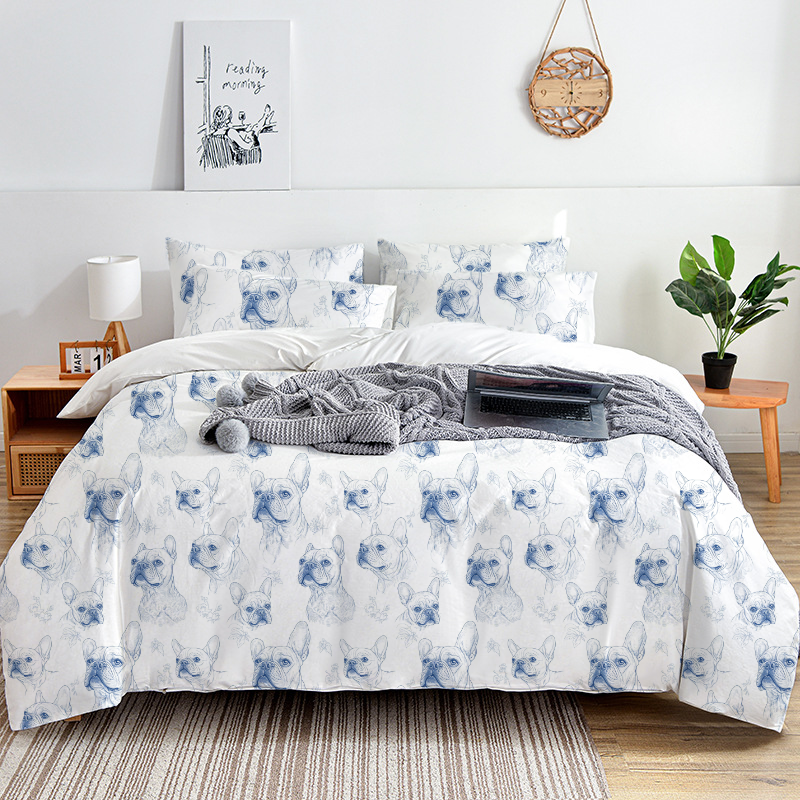 French Bulldogs Toile 100% Cotton Duvet Cover Set  King Twin Comforter Queen Bedding for Guest Room with Hidden Zipper Closure 3Pcs