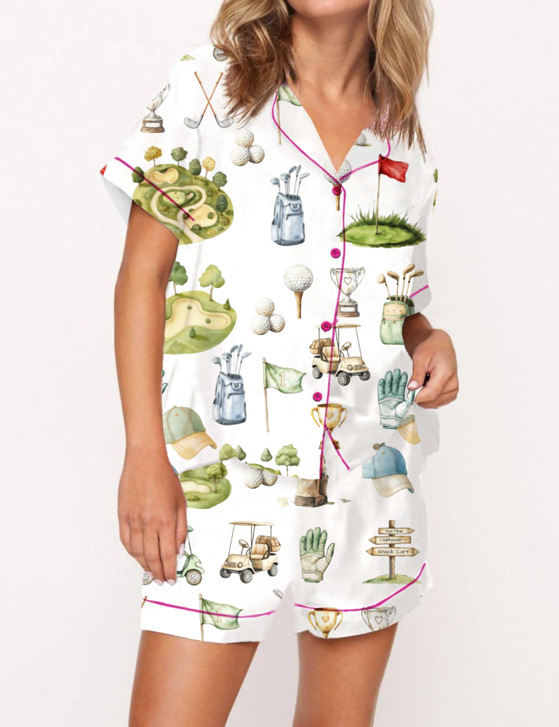 Golf Sport Silky Satin Pajama Set For Women