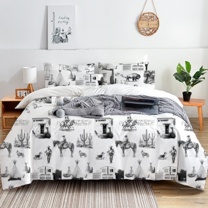 Marfa Toile 100% Cotton Duvet Cover Set  King Twin Comforter Queen Bedding for Guest Room Toile de Jouy with Hidden Zipper Closure 3Pcs