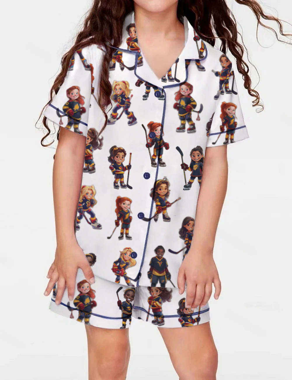 Ice Hockey Kid's Short Sleeve  Silky Satin Pajama Set 