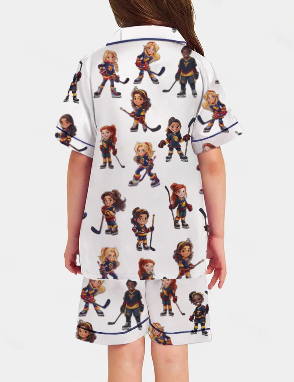 Ice Hockey Kid's Short Sleeve  Silky Satin Pajama Set 