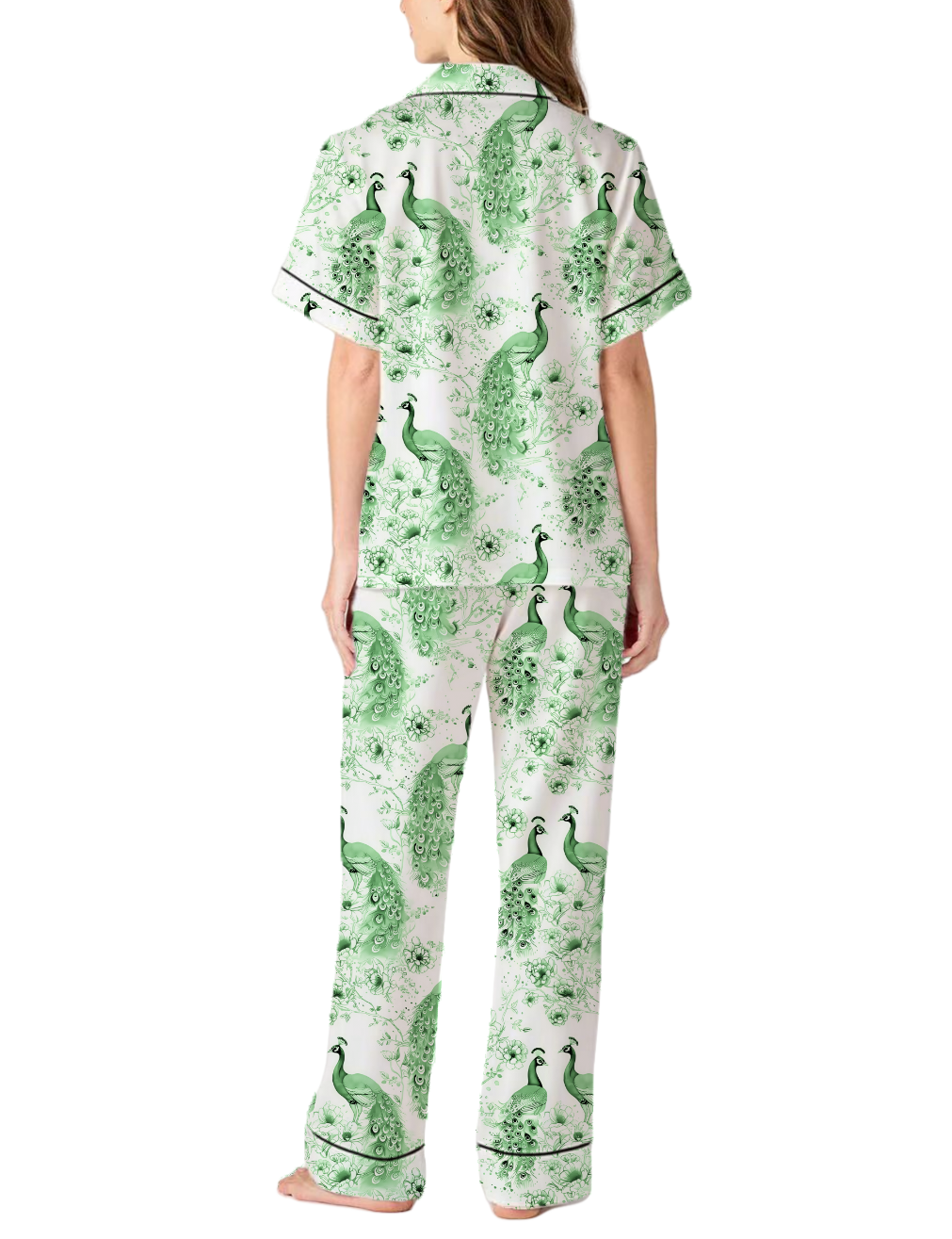 Peacock Toile Satin Pajama Pants Set For Women