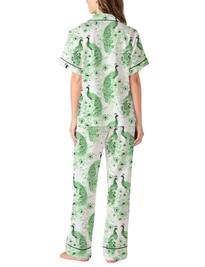 Peacock Toile Satin Pajama Pants Set For Women