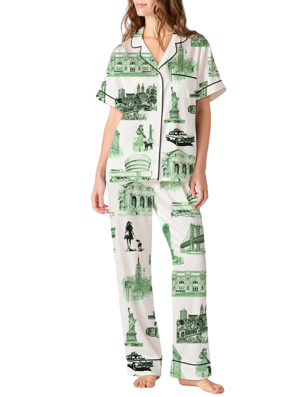  New York Toile Silky Satin Pajama Pants Set For Women