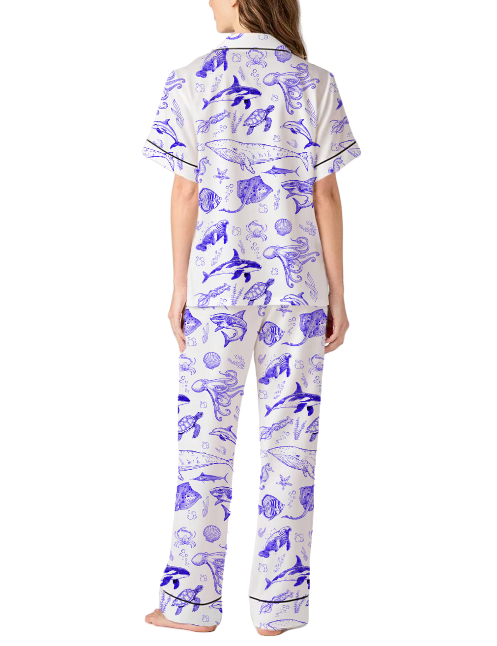 Marine Themed Satin Pajama Pants Set For Women