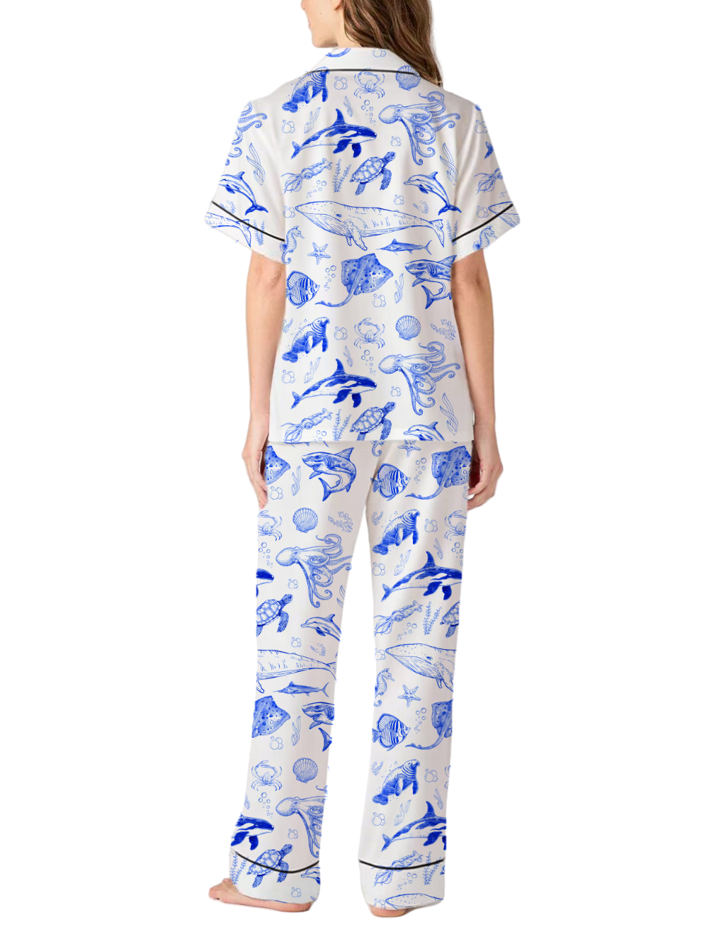 Marine Themed Satin Pajama Pants Set For Women