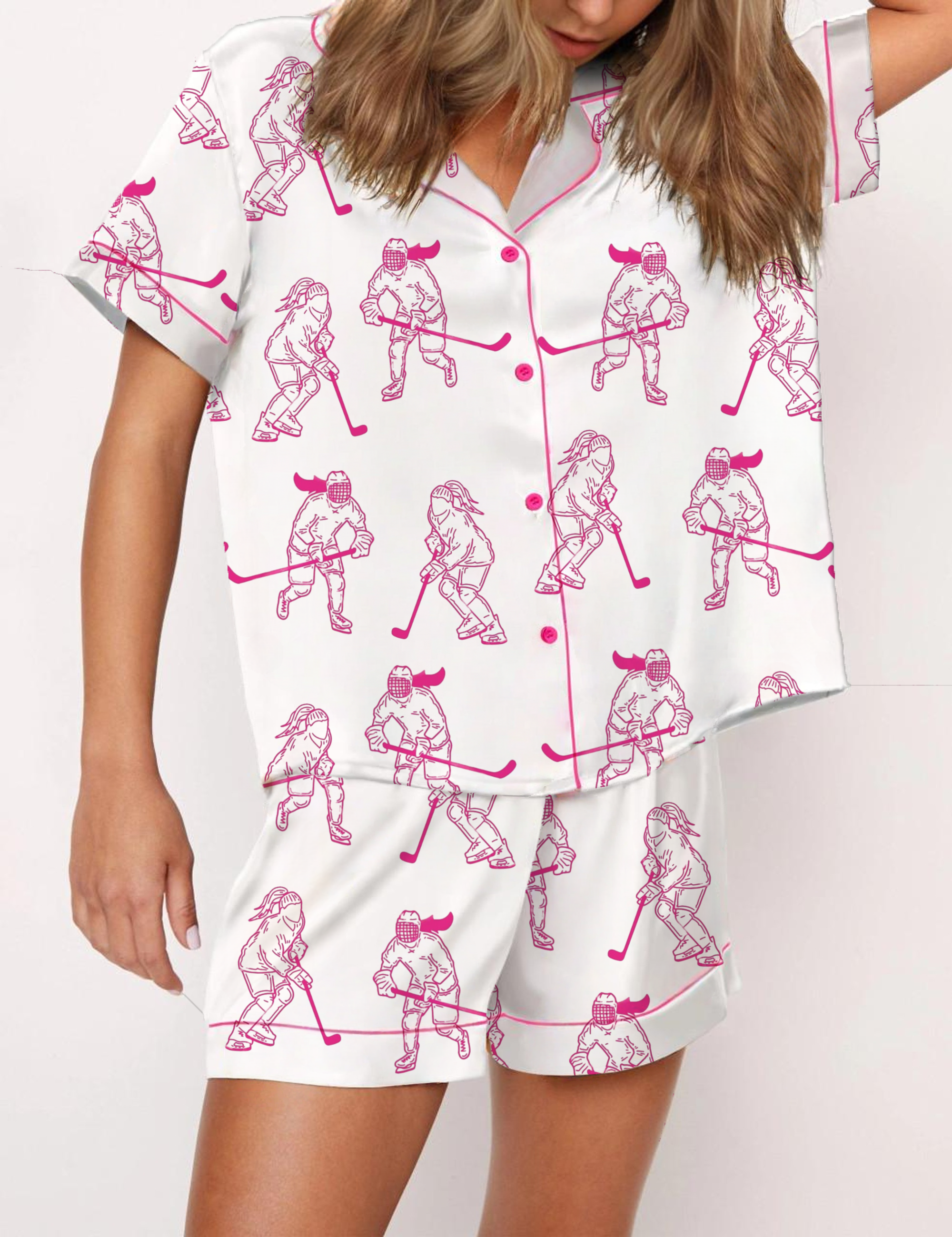 Women's Ece Hockey Silky Satin Pajama Short Set For Women