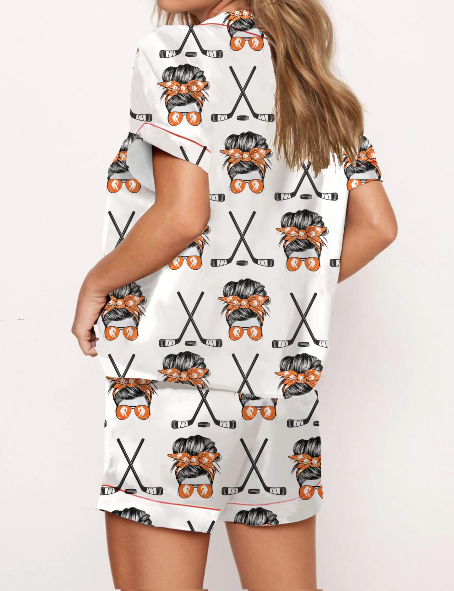 Girl Ice Hockey Silky Satin Pajama Short Set For Women