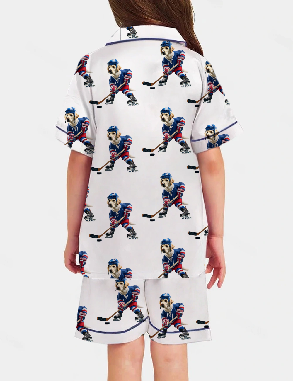 Golden Retriever Ice Hockey Kid's Short Sleeve  Silky Satin Pajama Set 