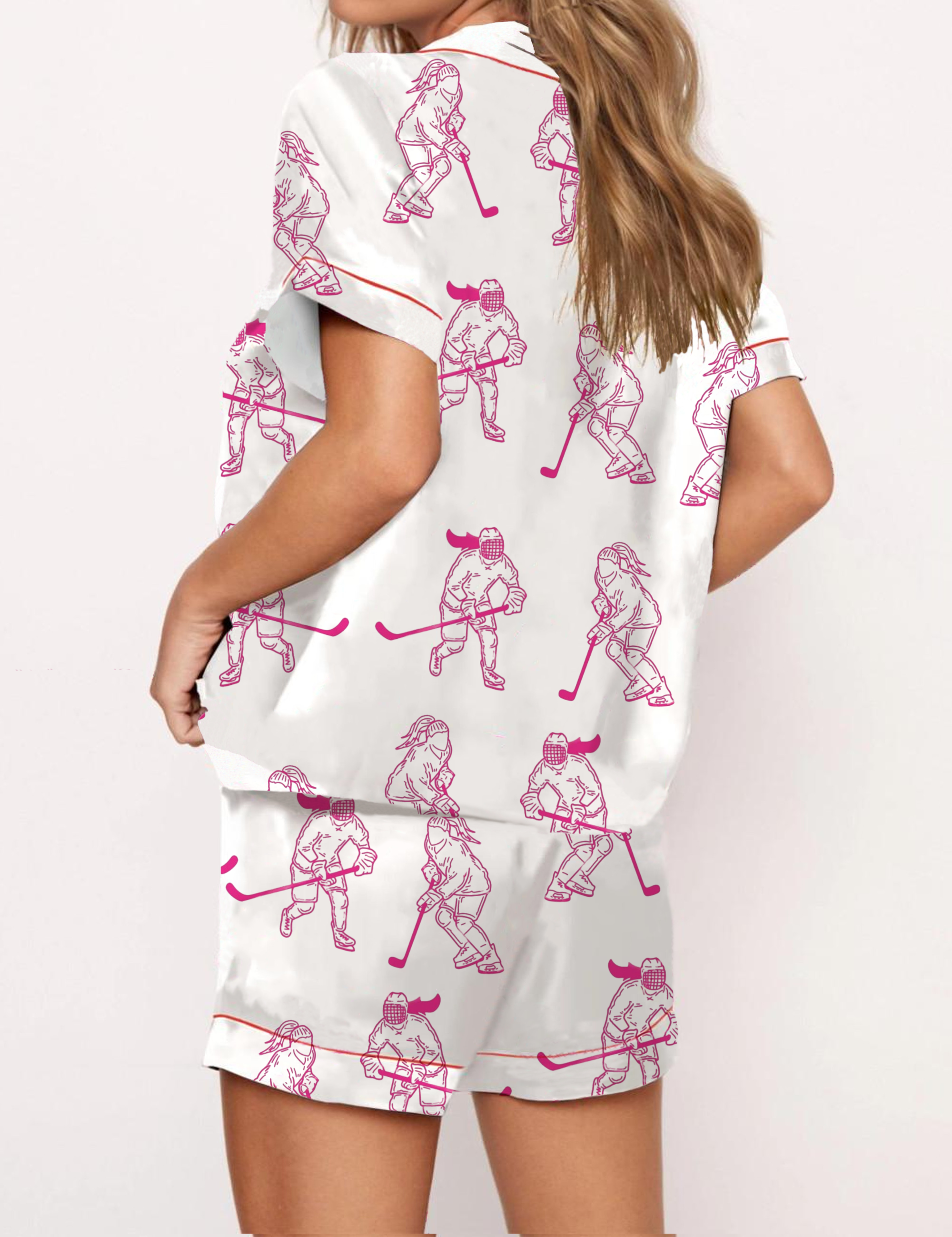 Women's Ece Hockey Silky Satin Pajama Short Set For Women