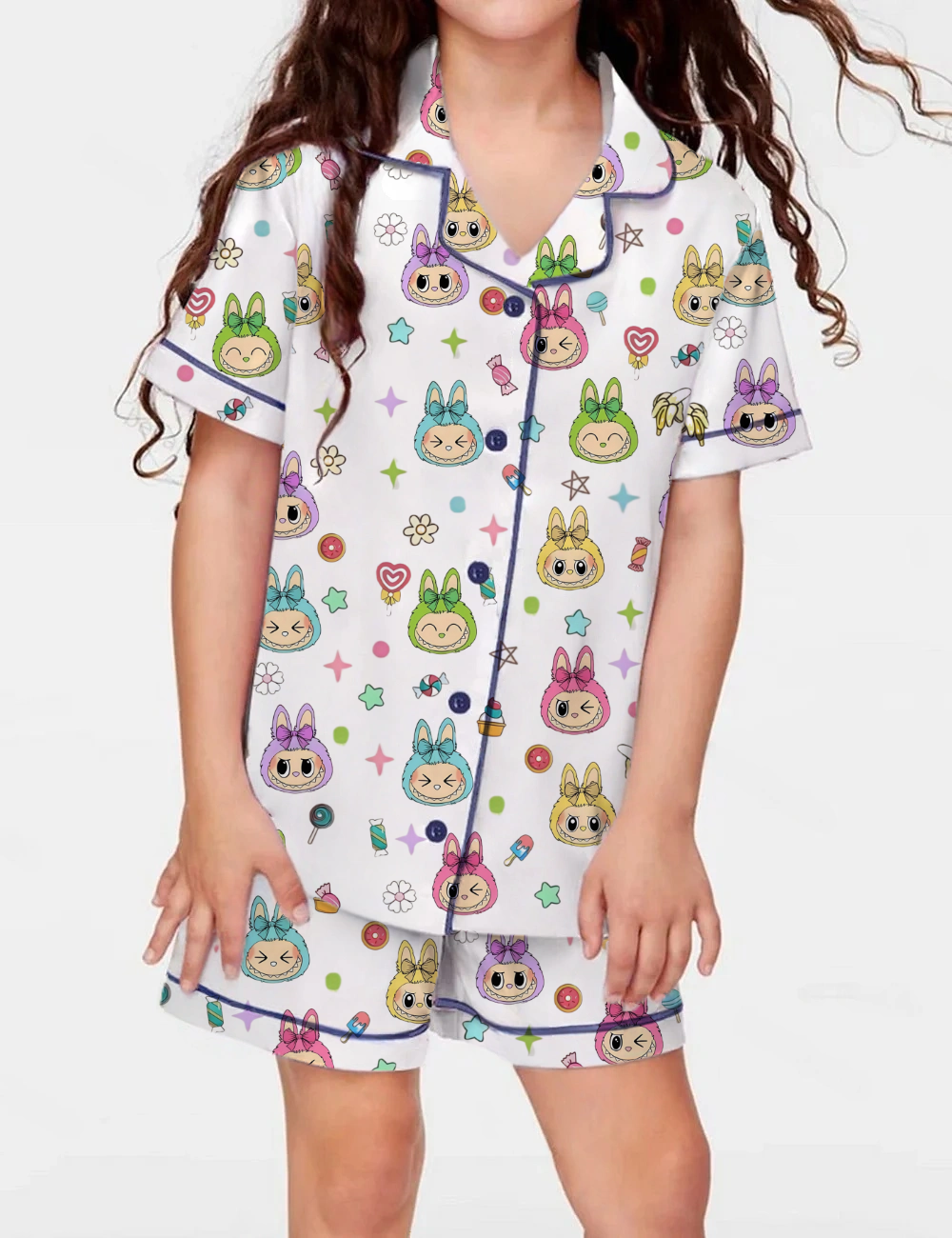 Trending Cute Monster Kid's Short Sleeve Silky Satin Pajama Set