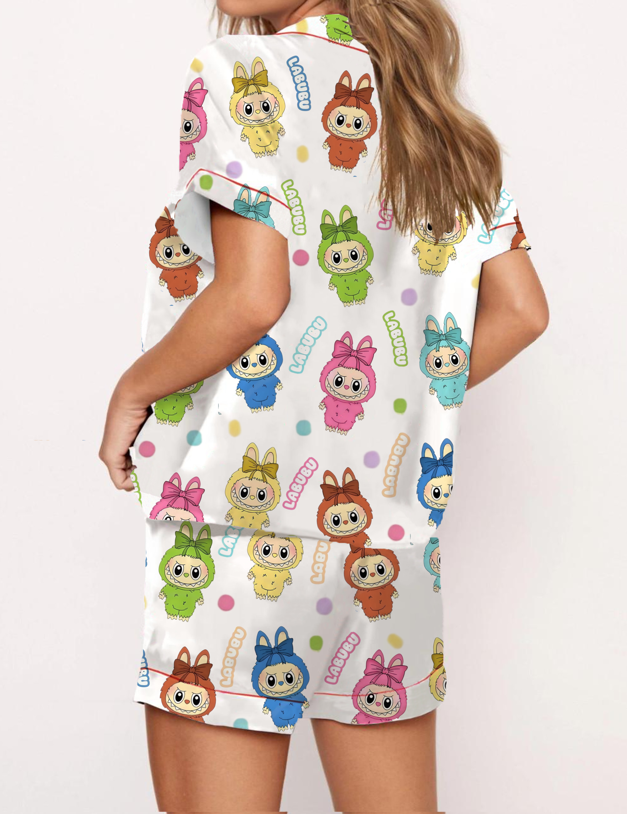 Trending Cute Monster Silky Satin Pajama Short Set For Women