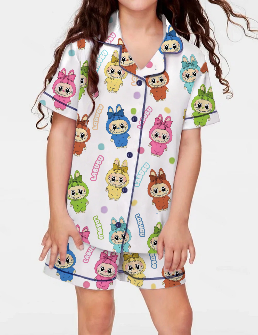 Trending Cute Monster Kid's Short Sleeve  Silky Satin Pajama Set 