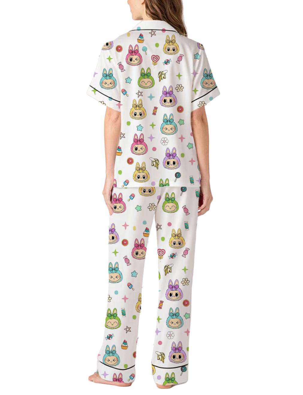 Trending Cute Monster Silky Satin Pajama Pants Set For Women