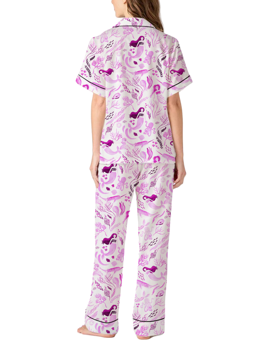 Mermaid Toile Satin Pajama Pants Set For Women