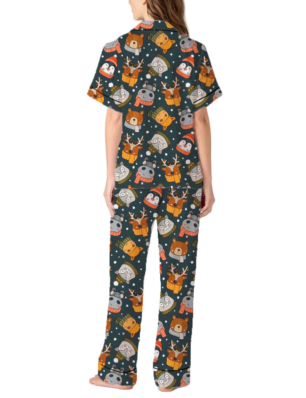 Christmas Cartoon Animals Satin Pajama Pants Set For Women