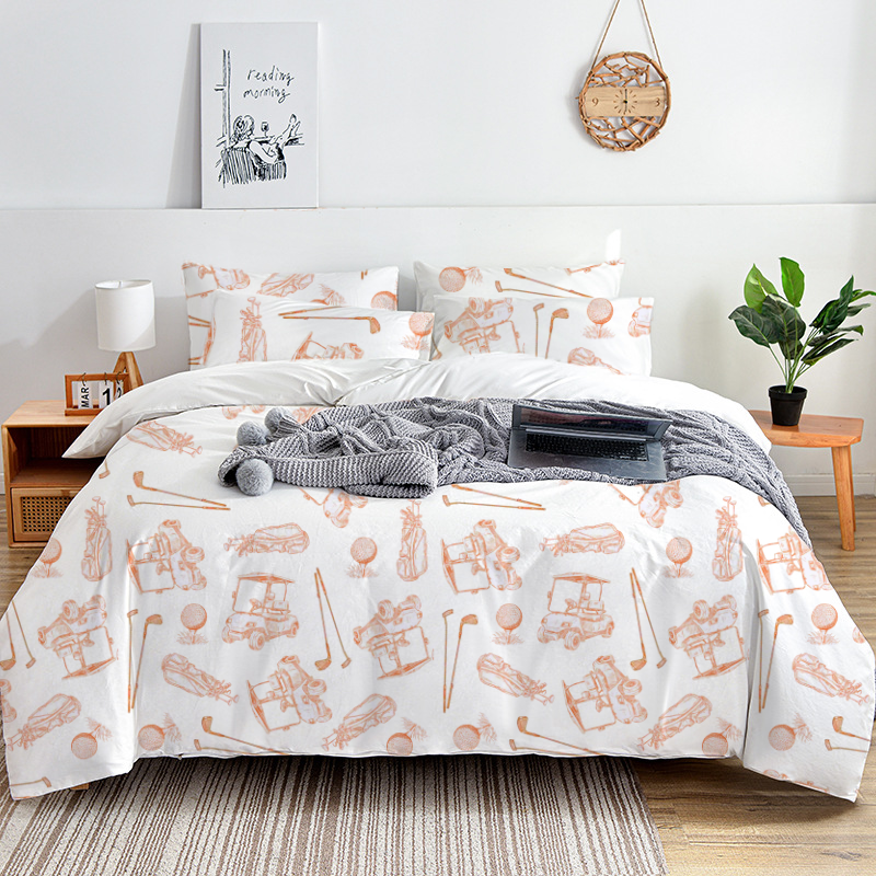 Golf Sport Toile 100% Cotton Duvet Cover Set  King Twin Comforter Queen Bedding for Guest Room with Hidden Zipper Closure 3Pcs