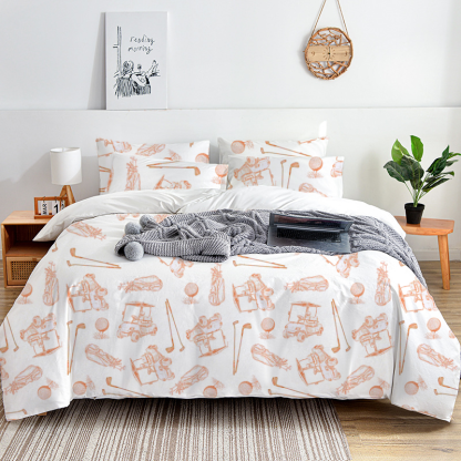 Golf Sport Toile 100% Cotton Duvet Cover Set  King Twin Comforter Queen Bedding for Guest Room with Hidden Zipper Closure 3Pcs