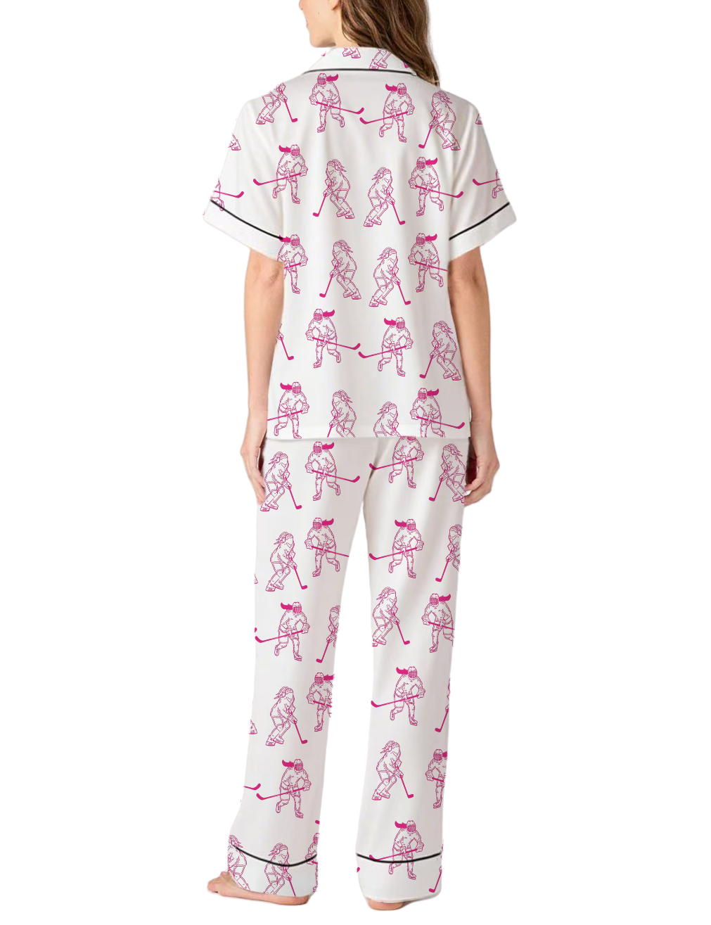 Ice Hockey Silky Satin Pajama Pants Set For Women