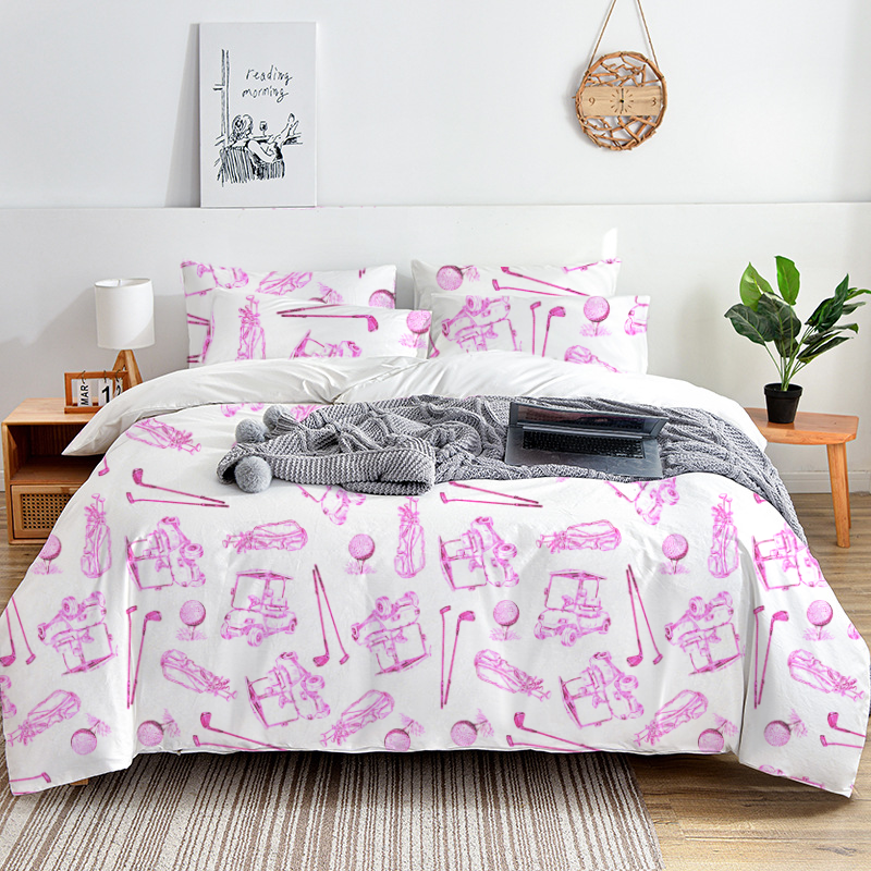 Golf Sport Toile 100% Cotton Duvet Cover Set  King Twin Comforter Queen Bedding for Guest Room with Hidden Zipper Closure 3Pcs