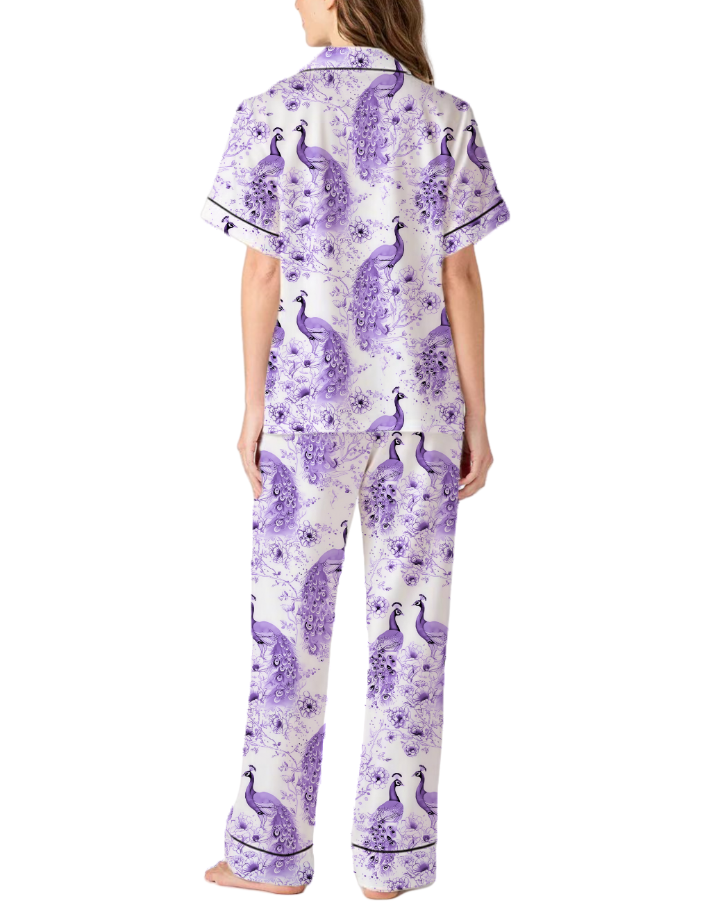Peacock Toile Satin Pajama Pants Set For Women