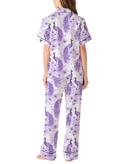 Peacock Toile Satin Pajama Pants Set For Women