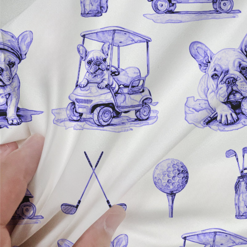 French Bulldogs Golf Toile 100% Cotton Duvet Cover Set  King Twin Comforter Queen Bedding for Guest Room with Hidden Zipper Closure 3Pcs