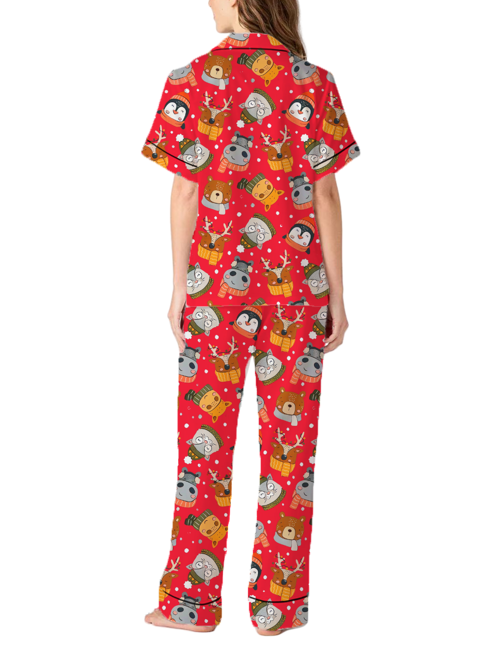 Christmas Cartoon Animals Satin Pajama Pants Set For Women