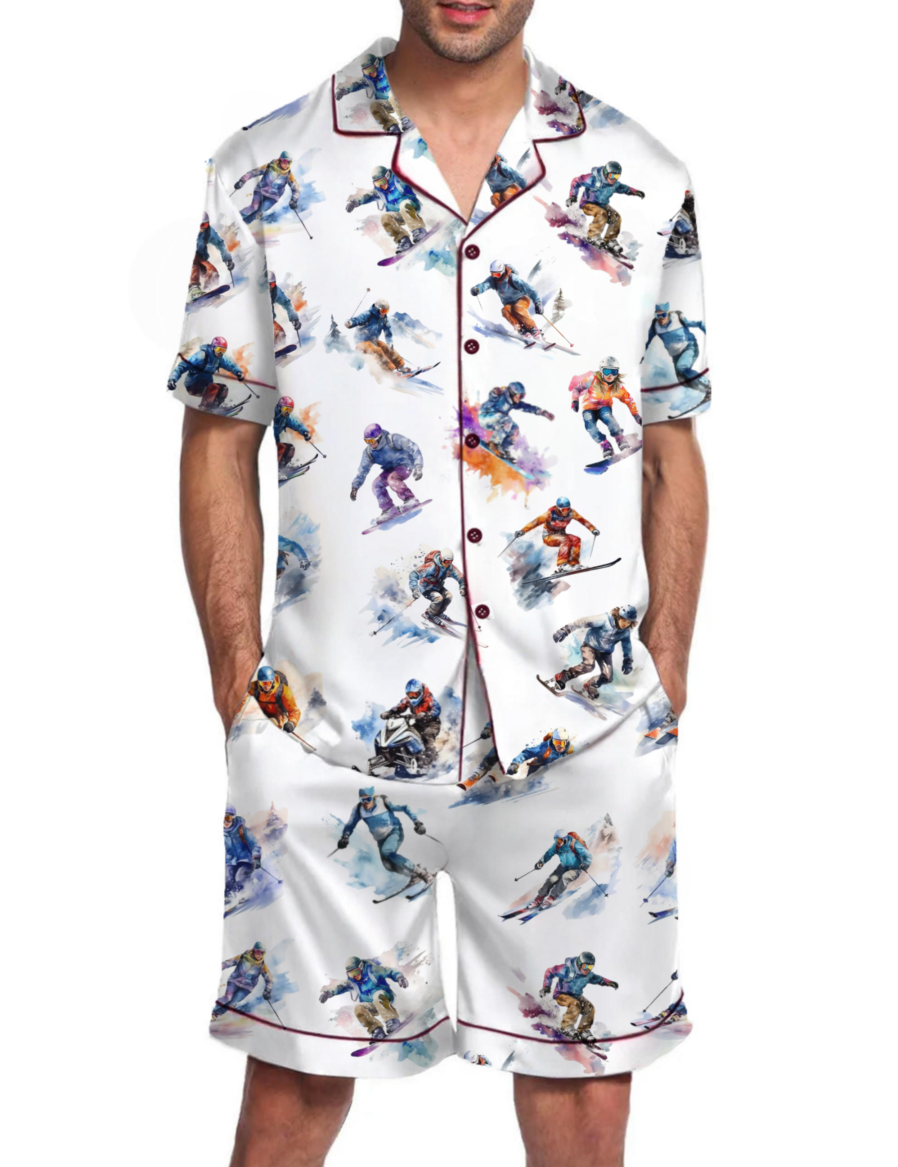 Skiing Life Silky Satin Pajama Short Set For Man