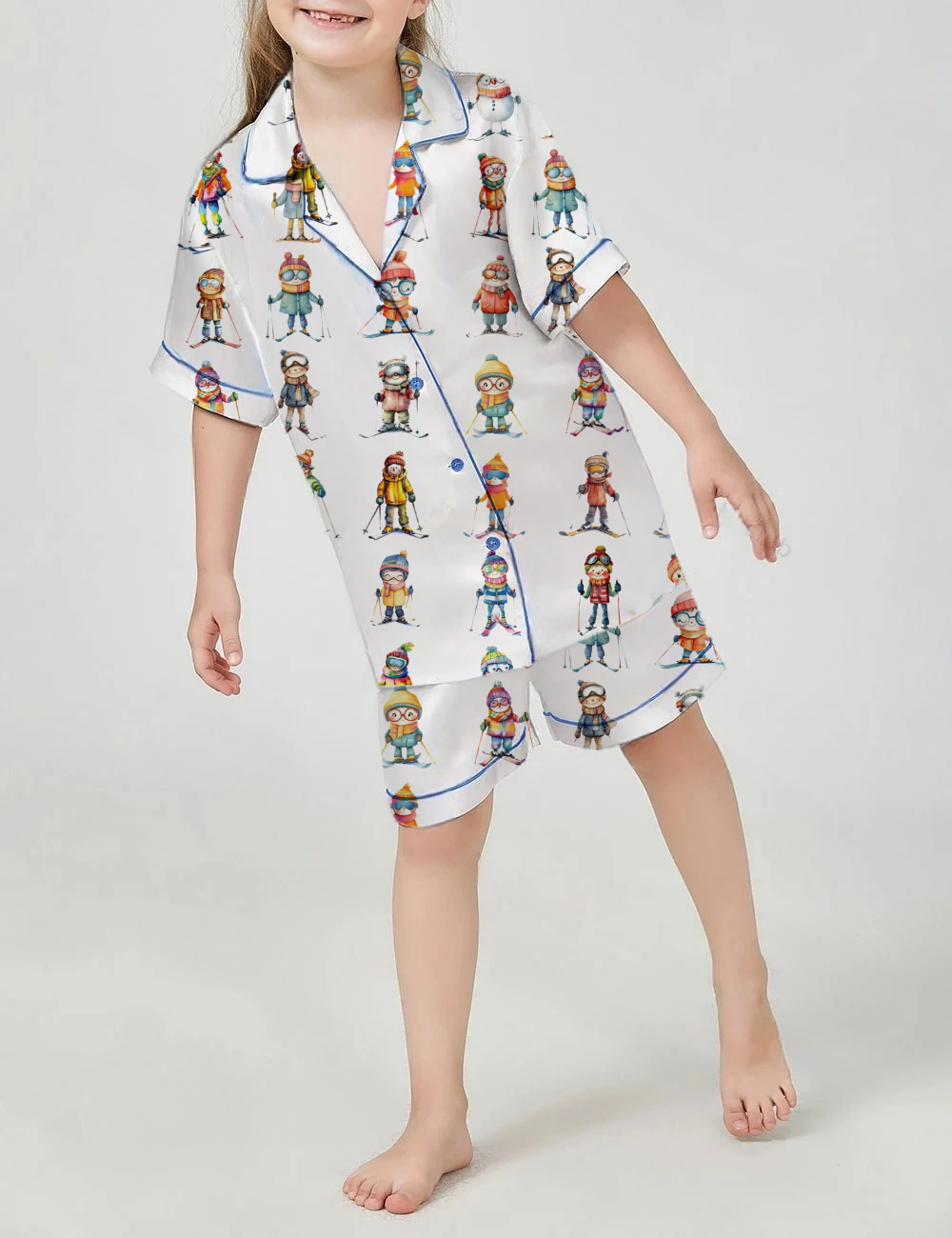 Skiing Life Kid's Short Sleeve  Silky Satin Pajama Set 