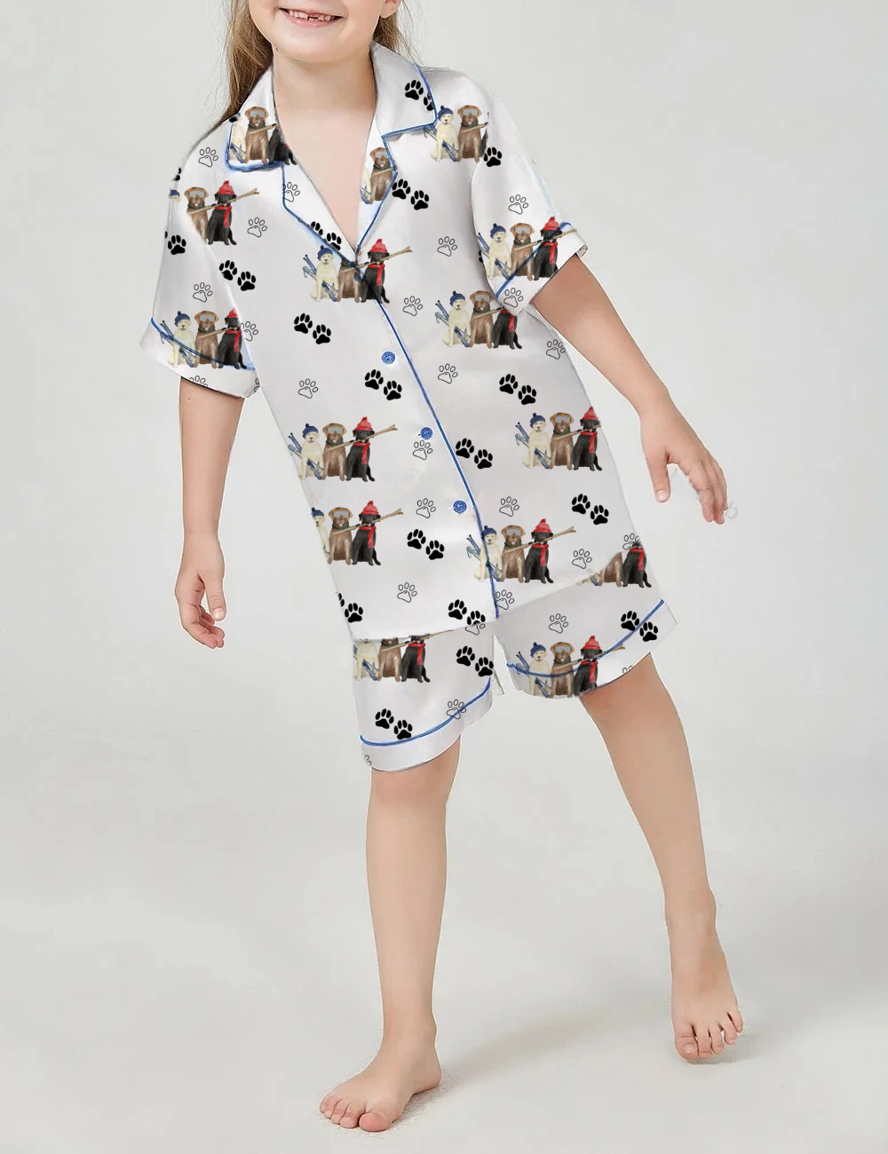 Labrador Retriever Ski Kid's Short Sleeve  Silky Satin Pajama Set 
