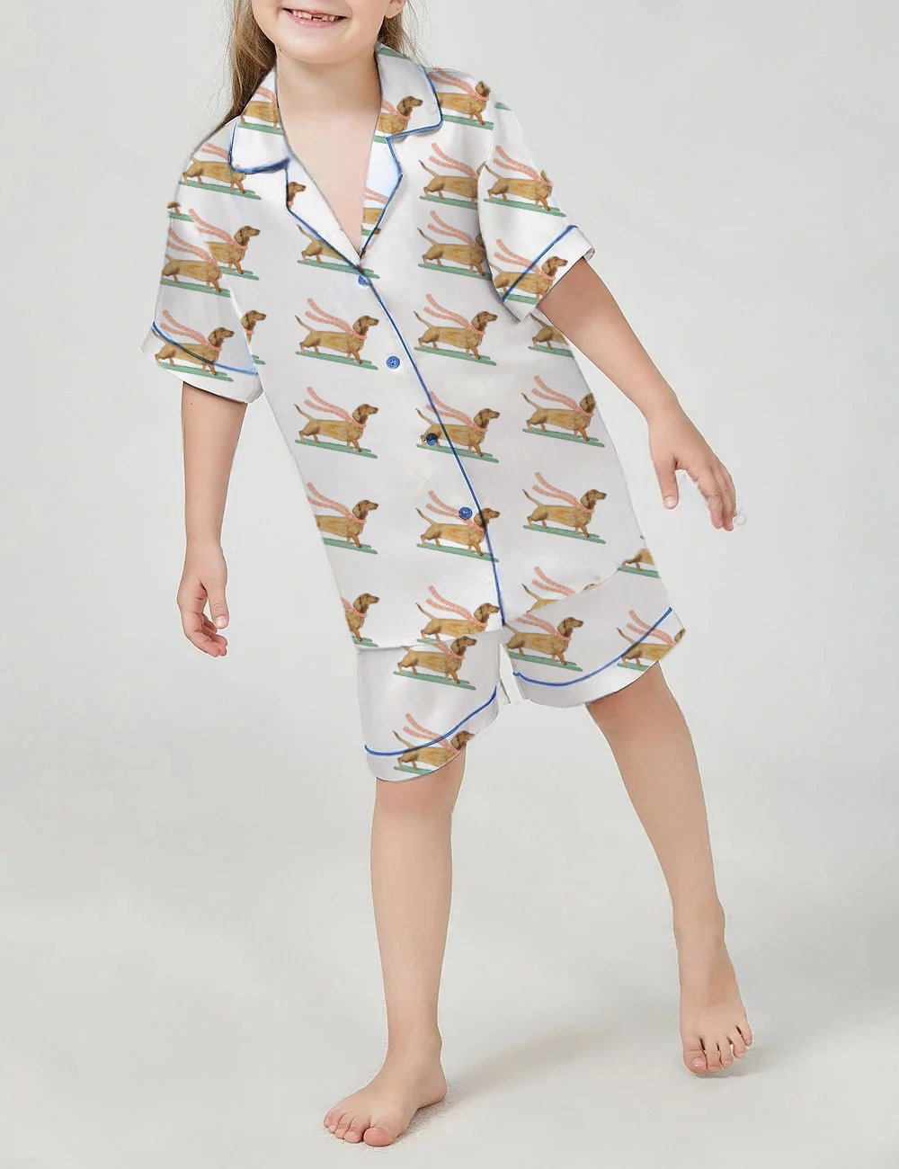Dachshund Ski Kid's Short Sleeve  Silky Satin Pajama Set 