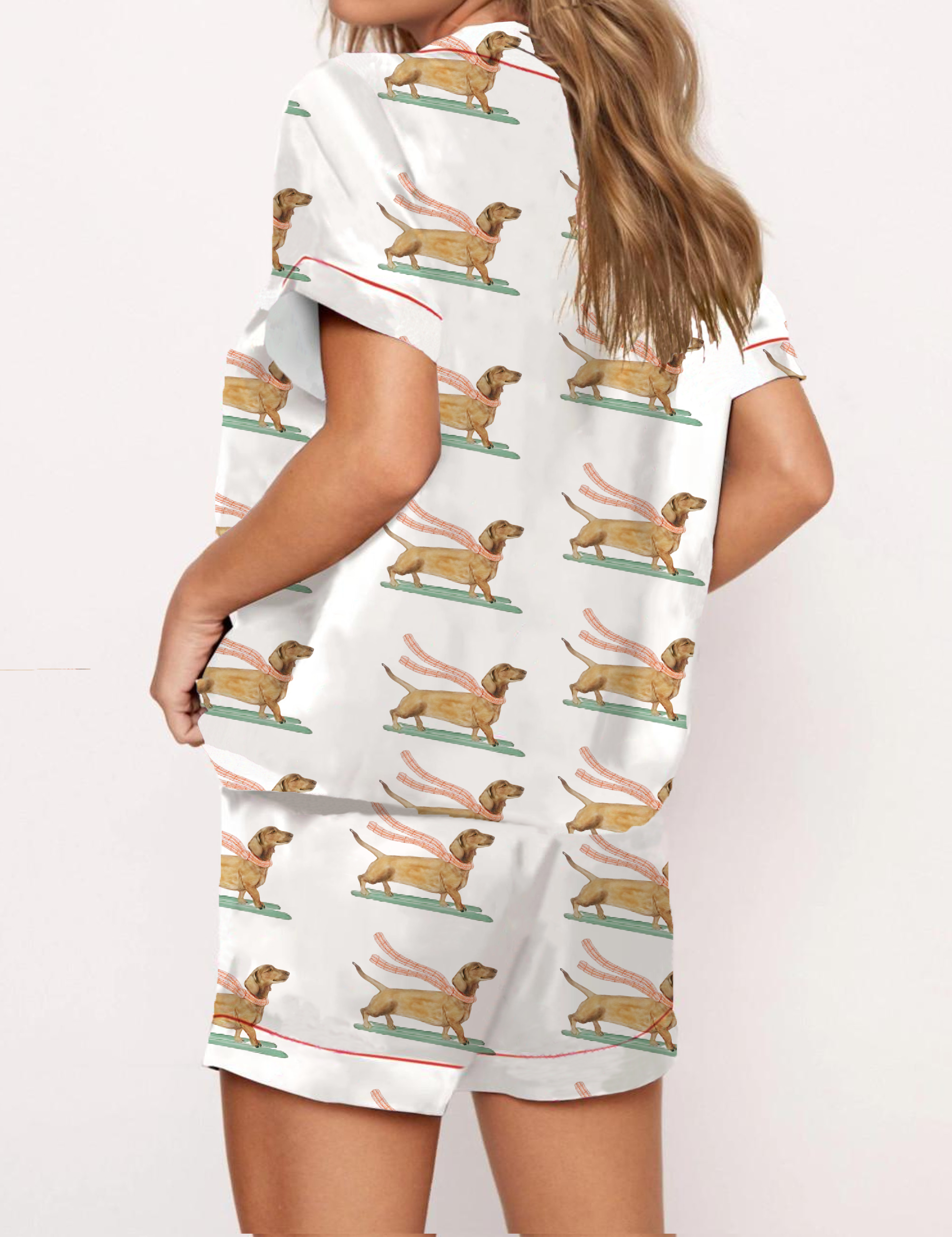 Dachshund Ski Silky Satin Pajama Short Set For Women
