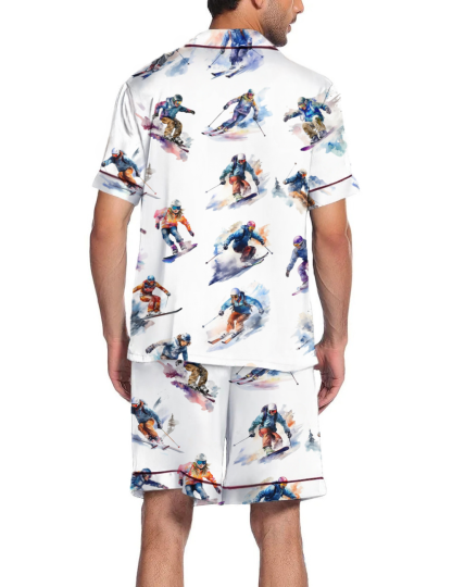 Skiing Life Silky Satin Pajama Short Set For Man