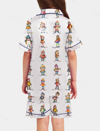 Skiing Life Kid's Short Sleeve  Silky Satin Pajama Set 