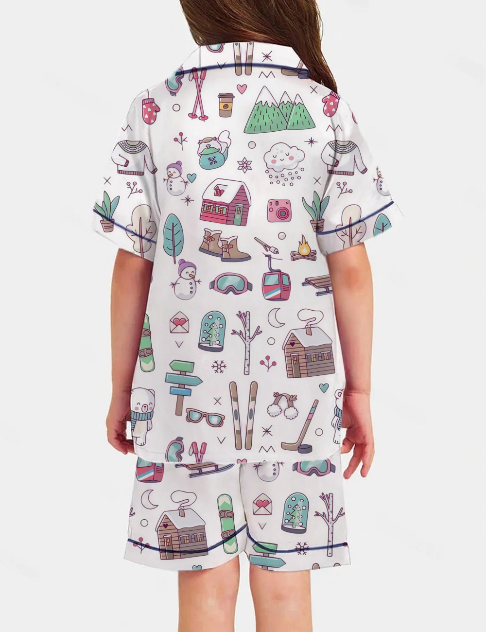 Winter Skiing Kid's Short Sleeve  Silky Satin Pajama Set 