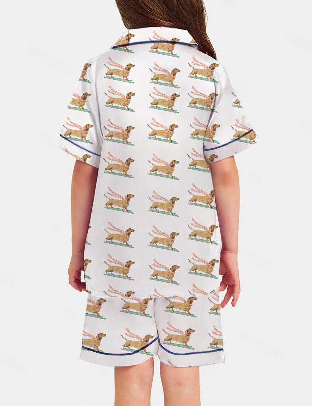 Dachshund Ski Kid's Short Sleeve  Silky Satin Pajama Set 