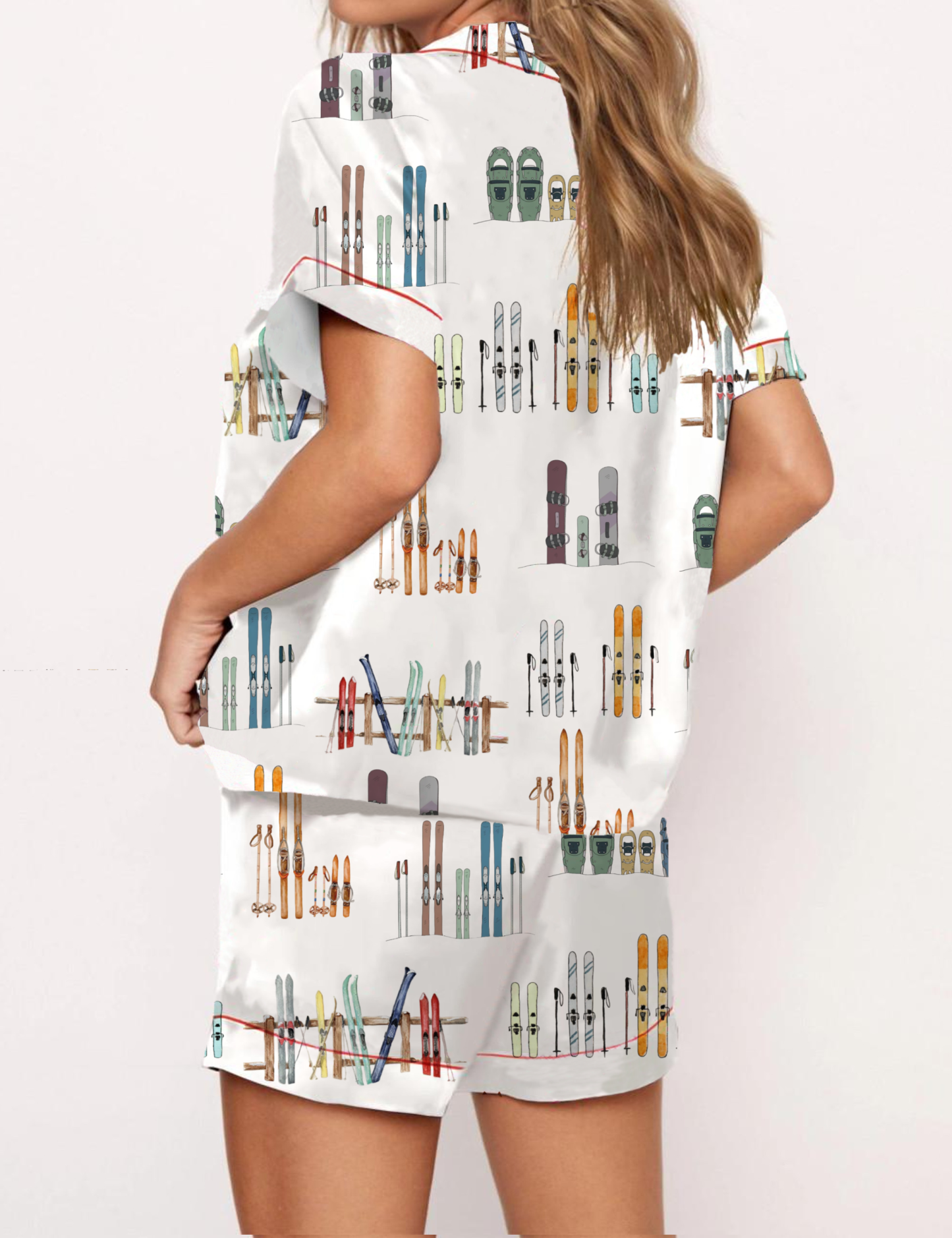 Colorful Ski Silky Satin Pajama Short Set For Women