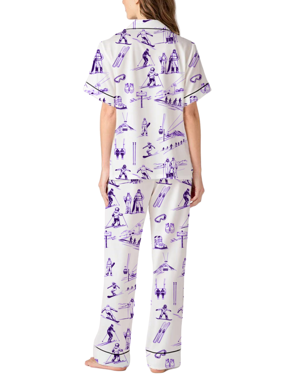 Skiing Life Toile Silky Satin Pajama Pants Set For Women