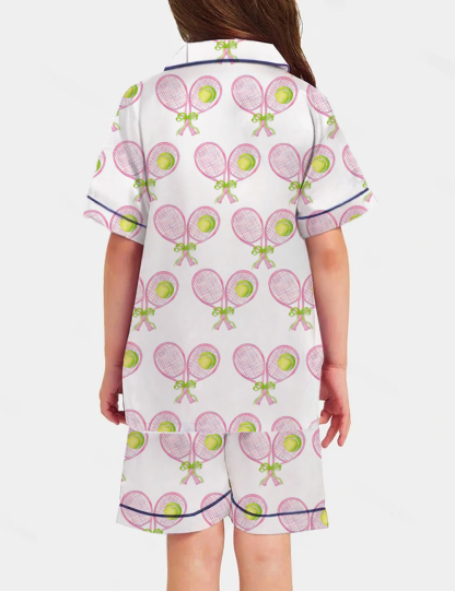 Tennis Kid's Short Sleeve  Silky Satin Pajama Set 