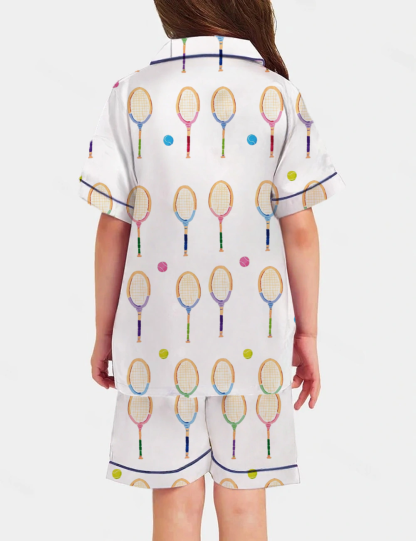 Colorful Tennis Kid's Short Sleeve  Silky Satin Pajama Set 