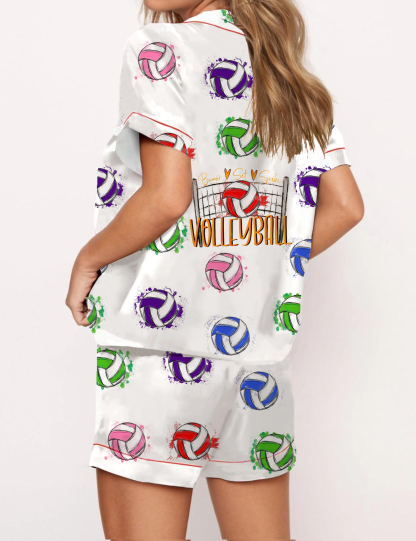 Colorful Volleyball Silky Satin Pajama Short Set For Women